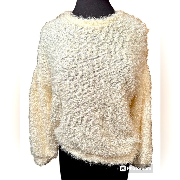John Paul Richards size small fuzzy metallic cream color sweater - Picture 1 of 9